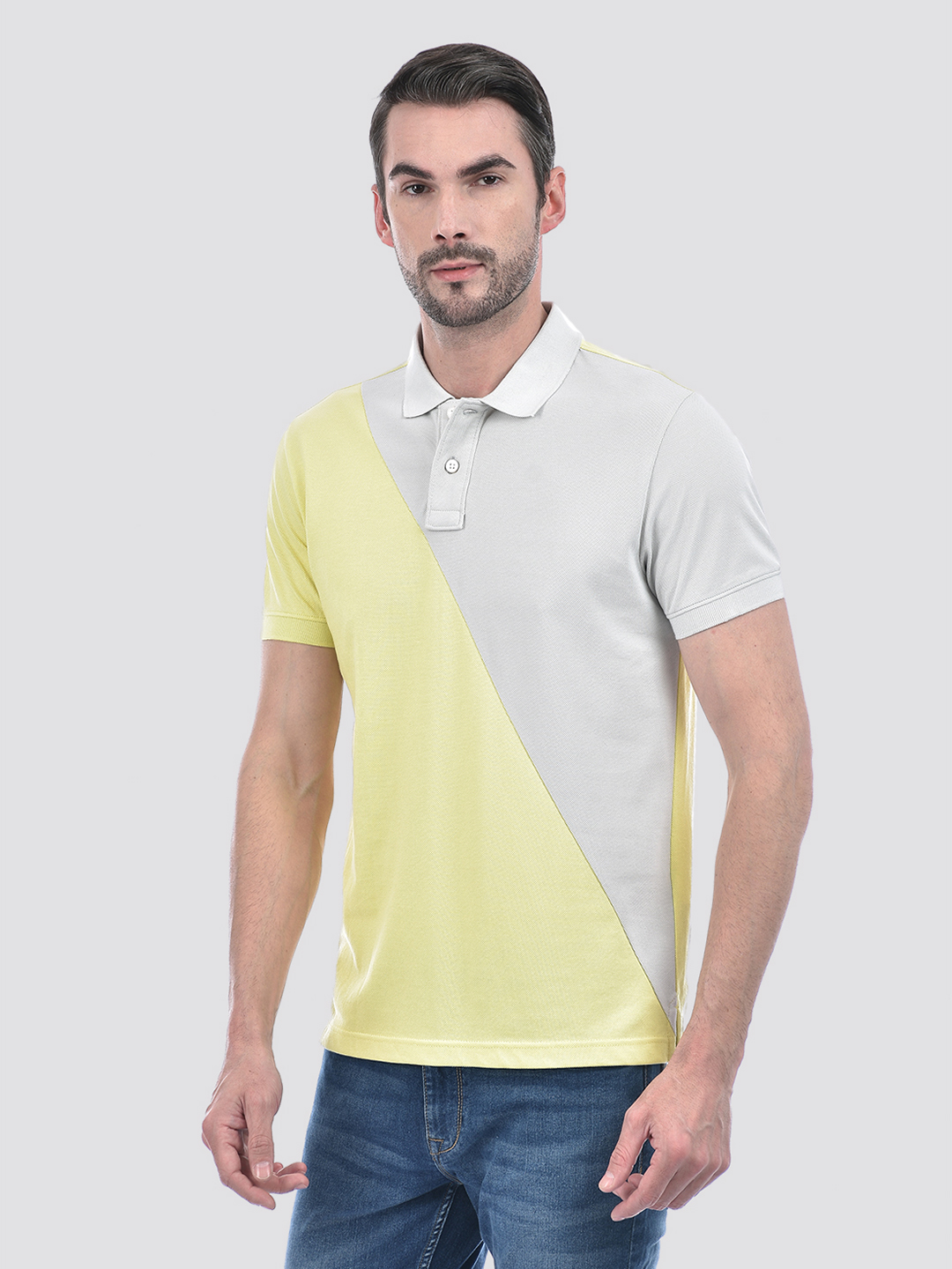 Numero Uno Men Yellow & White Color Block Polo T-Shirt